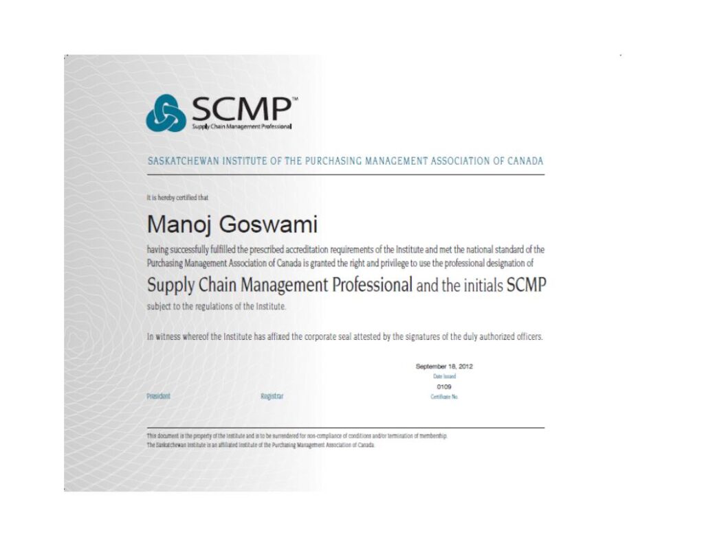 SCMP - Manoj Goswami Certificate